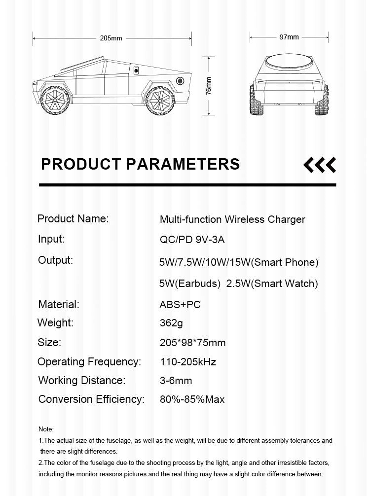 Cyberdock 3-In-1 Wireless Charging Station for iPhone,  Qi Certified Charger compatible for iPhone, iWatch AirPod, Rotating Charger with Ambient Light, Grey + 30W Adapter