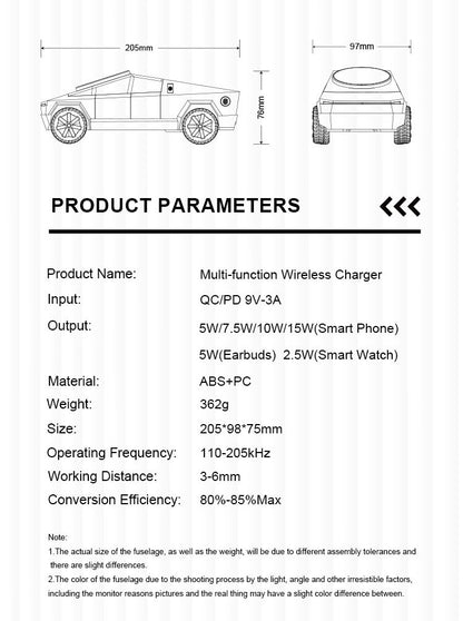 Cyberdock 3-In-1 Wireless Charging Station for iPhone,  Qi Certified Charger compatible for iPhone, iWatch AirPod, Rotating Charger with Ambient Light, Grey + 30W Adapter